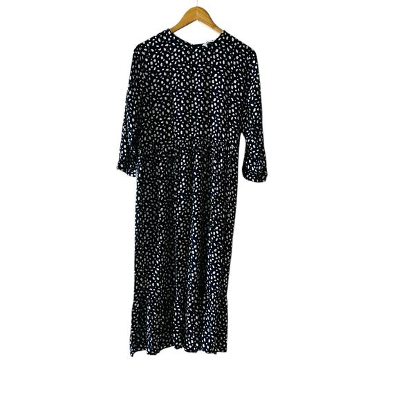 Zara Navy Printed Threw Quarter Sleeve Dress Size L Large - Picture 2 of 8